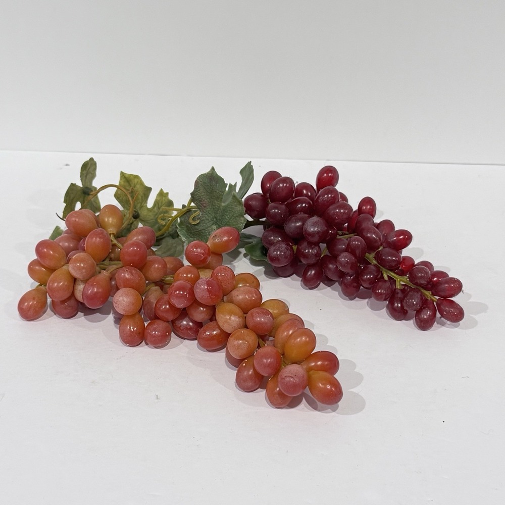 Vintage Pair of Soft Rubber Faux Grape Clusters Made in Hong Kong Mid Century